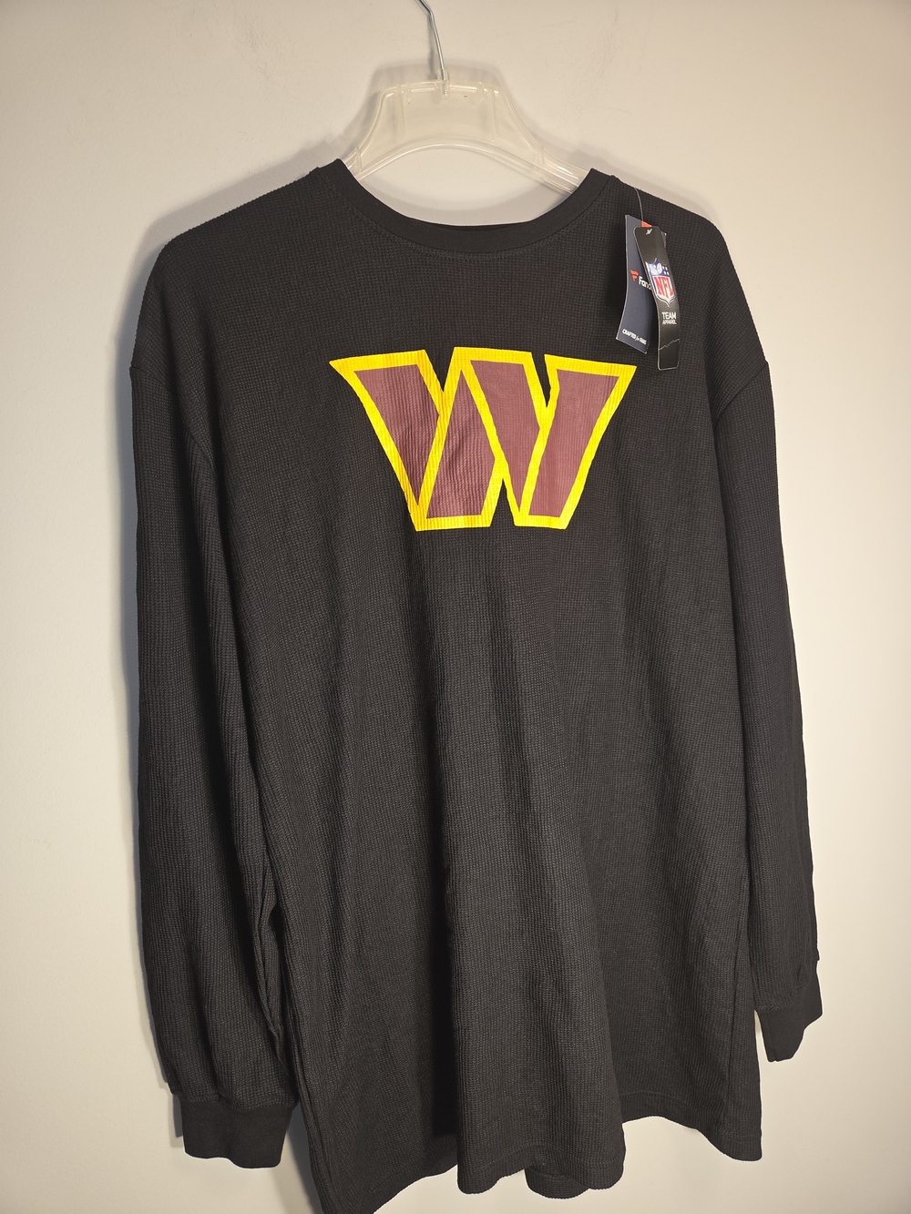 Fanatics Black Long Sleeve Thermal Tee with Yellow-Trim Maroon 'W' Logo